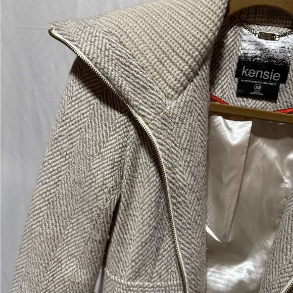 Kensie Cream Herringbone Heavyweight Coat - Picture 3 of 4